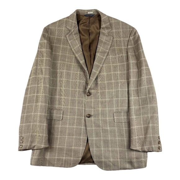 Brooks Brothers 1818 Madison E Thomas Silk Linen Wool Brown Check Size 44L